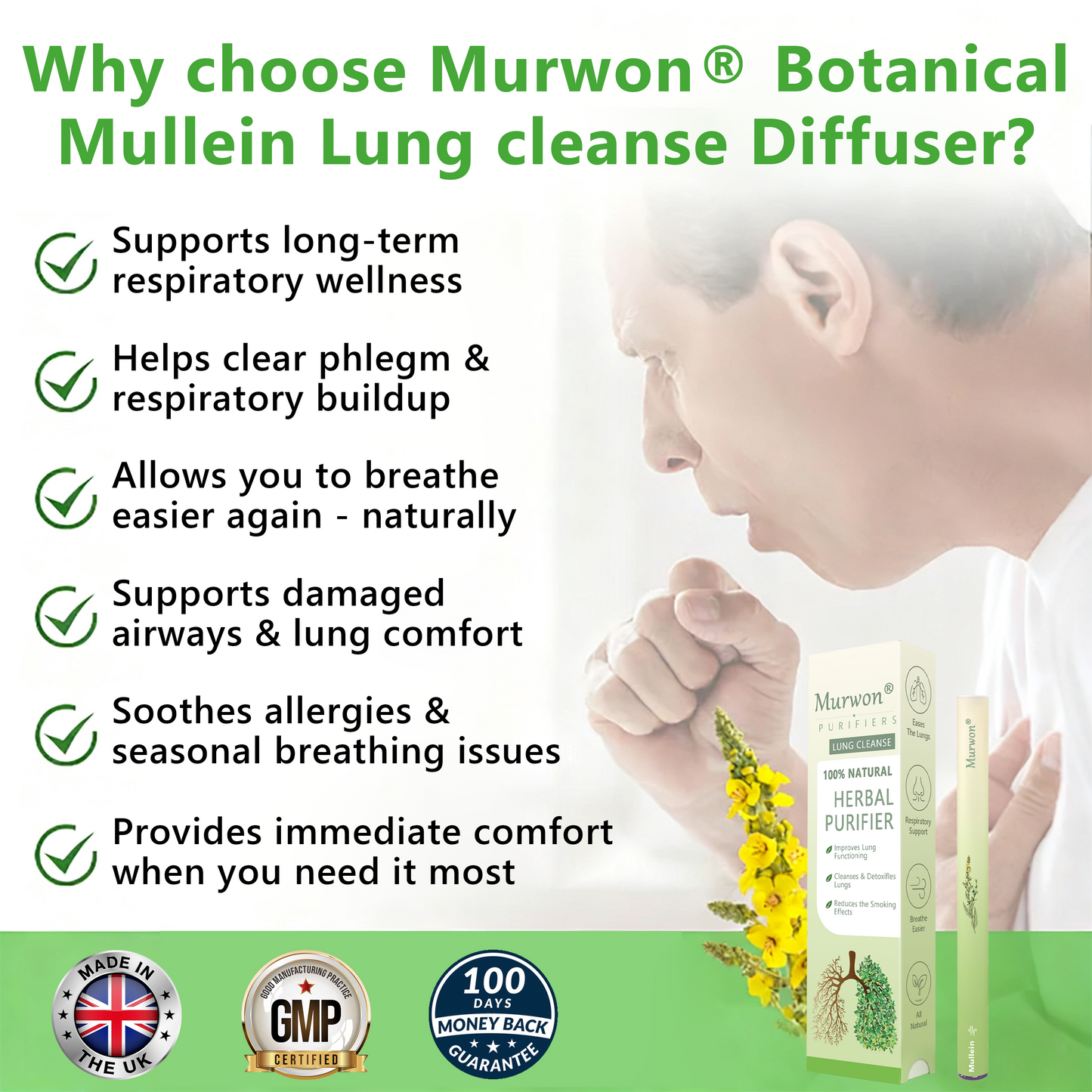 𝐔𝐊 𝐎𝐰𝐧𝐞𝐝 𝐚𝐧𝐝 𝐎𝐩𝐞𝐫𝐚𝐭𝐞𝐝👩‍⚕️𝐌𝐮𝐫𝐰𝒐𝒏® 𝐁𝐨𝐭𝐚𝐧𝐢𝐜𝐚𝐥 𝐌𝐮𝐥𝐥𝐞𝐢𝐧 𝐋𝐮𝐧𝐠 𝐂𝐥𝐞𝐚𝐧𝐬𝐞 𝐃𝐢𝐟𝐟𝐮𝐬𝐞𝐫🔥(🫁Cough, Pharyngitis, shortness of breath, sputum, stuffy nose, bronchitis, bronchitis, allergy symptoms, lung discomfort)2
